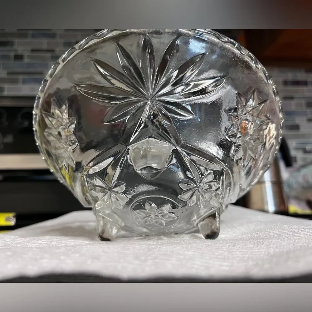 Vintage Anchor Hocking Star of David Clear Crystal 2 Serving Bowl Tray Plate